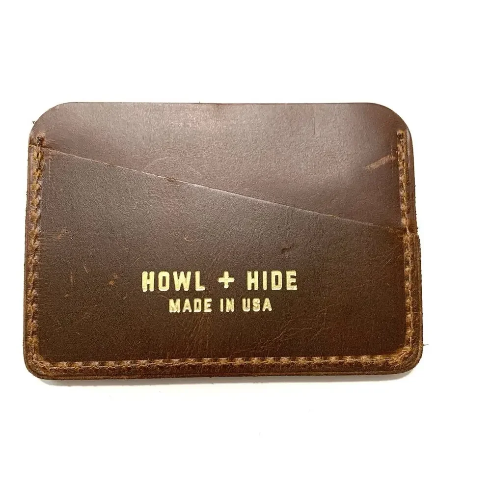 Howl + Hide Brown Leather Multi-Slot Card Wallet Made in USA Indy 24 Gold Logo